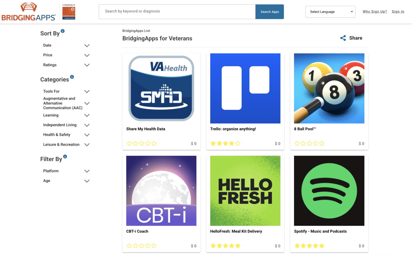 veterans app list graphic